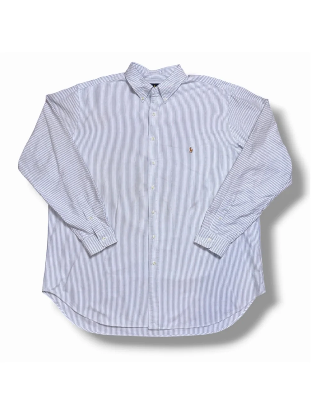 Polo Ralph Lauren Men's 2XLT Blue White Striped Long Sleeve Oxford Shirt